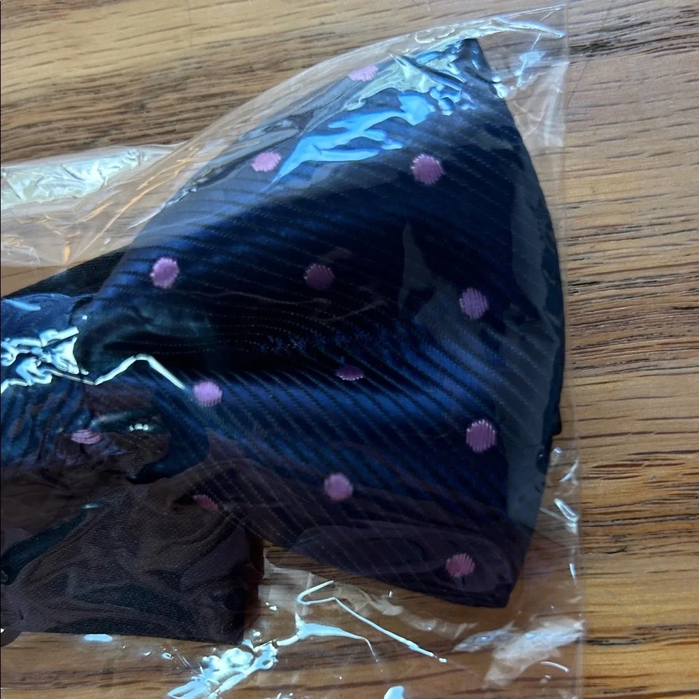 Sky Navy Bow Tie with Pink Dots